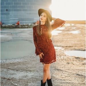 Free People size 2 burgundy lace dress.